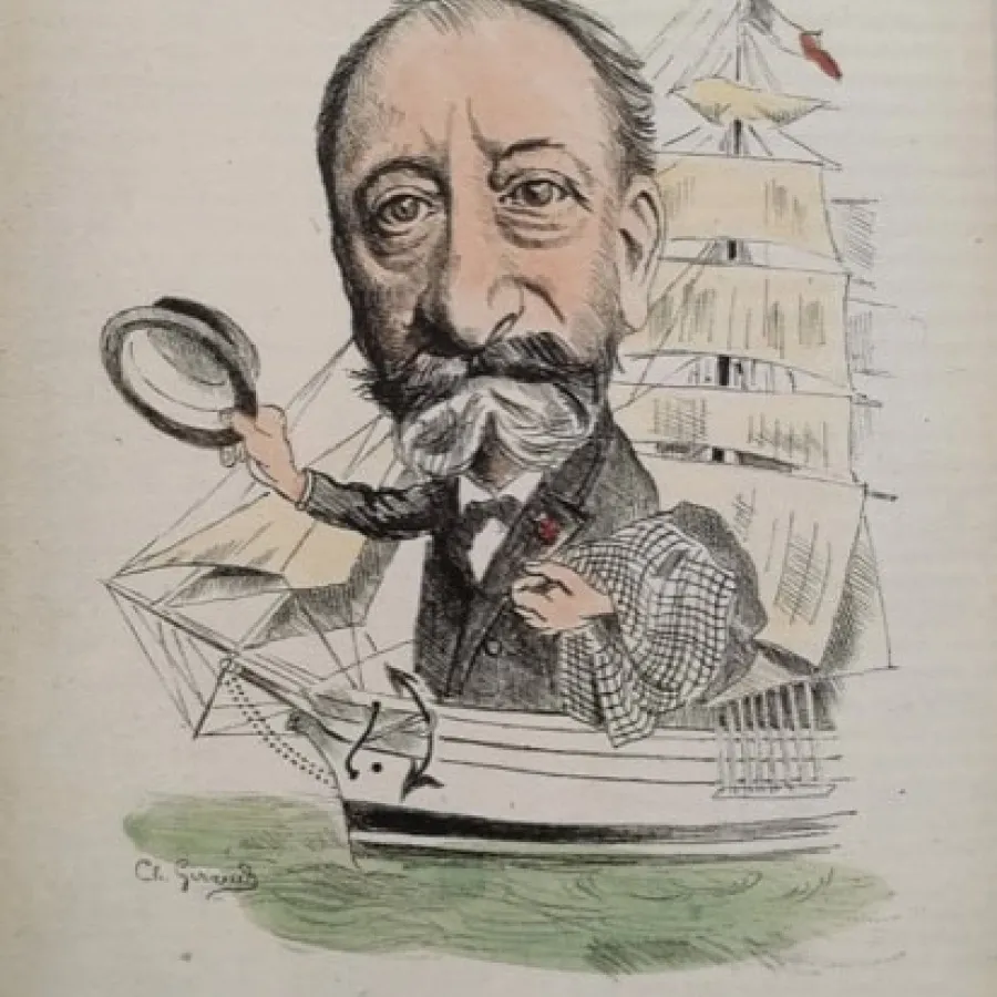 Saint-Saëns partant en bateau. Caricatura de Charles Giraud. ¿1890?      Bibliothèque Nationale de France (BNF)